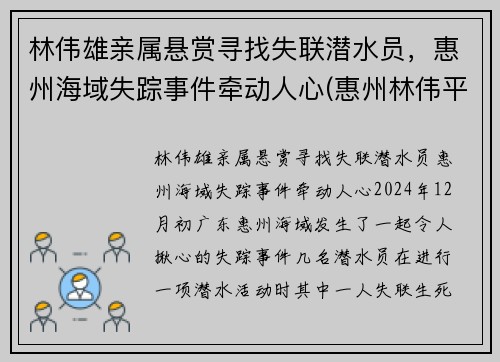 林伟雄亲属悬赏寻找失联潜水员，惠州海域失踪事件牵动人心(惠州林伟平)